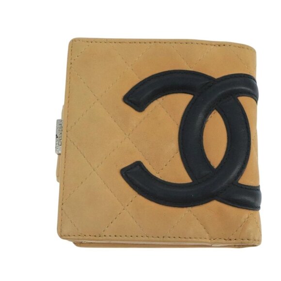 CHANEL Cambon Line Wallet Leather Beige Black CC Auth 104762 - Picture 12 of 16